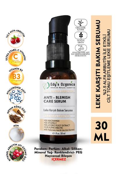 Edy's Organics Leke Karşıtı Bakım Serumu % 2,5 Alfaarbutin % 5 Meyan Kökü % 5...