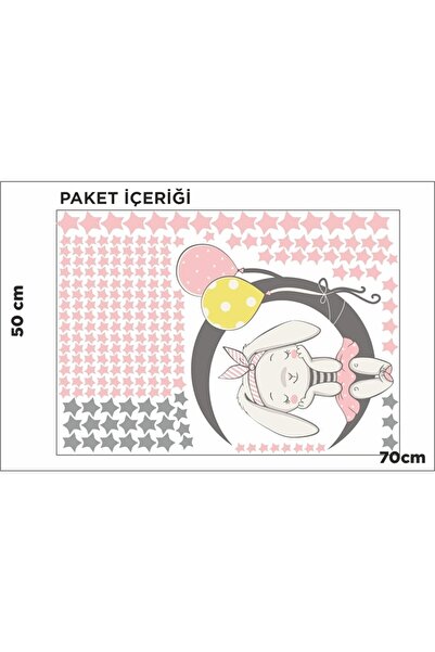 PANDA SOKAĞI Cute Rabbit Sitting on the Moon and Stars Kids Room Wall Sticker