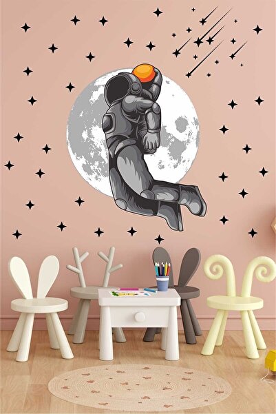 PANDA SOKAĞI Astronaut And Stars Playing Basketball in Space Kids Room Wall Decoration Sticker