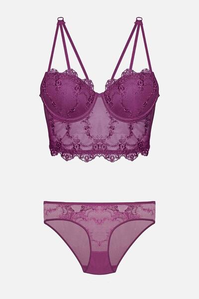 Nurteks Set bustieră cu susținere fantezie pentru damă, cu șireturi push up (violet) Noul sezon