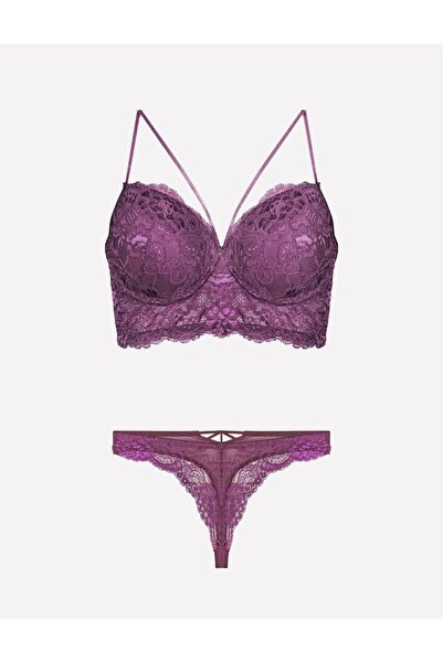 Nurteks Meba Balenli Dantelli Büstiyer Sütyen Takım Bordo 4330