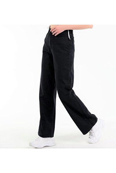 DRC trend Ženske crne farmerke sa visokim strukom i širokim nogavicama