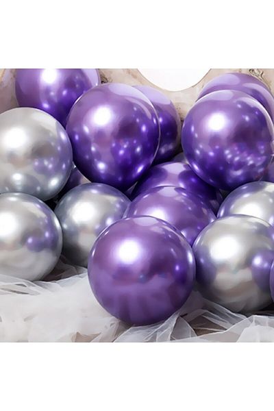 DÜVENCİ TİCARET 10 Metallic Purple Silver Color Balloons
