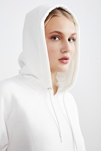 MEECY Dámská bílá mikina Klokan do kapsy s kapucí