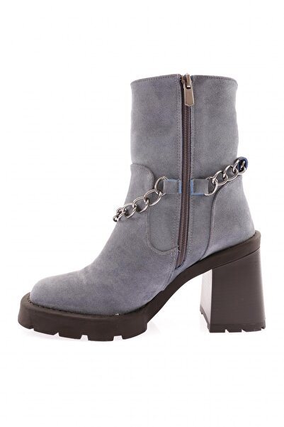 DGN Yuvarklak Burun Ланцюг Детальний Жіночий Черевик на Підборах Джинсовий Синій Фетр 26543285