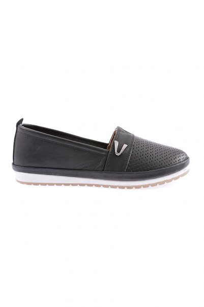 DGN Women's laser Printed side v buckle comfort shoes black genuine leather 9...
