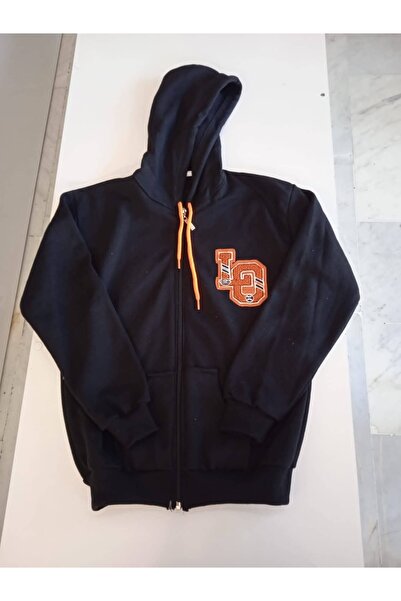 Mavera Siyah Baskılı Cepli Kapşonlu Ceket