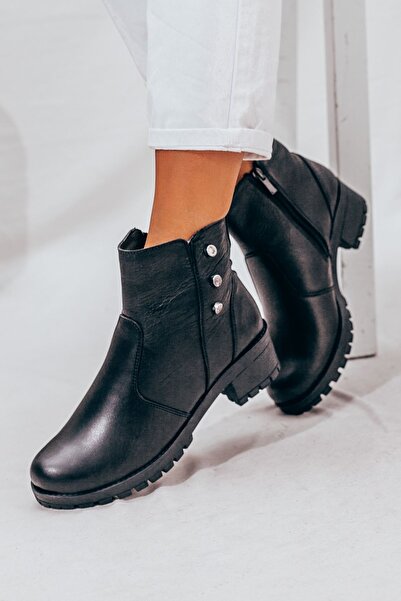 Adım Adım Дамски черни ежедневни ботуши от естествена кожа с нехлъзгаща се подметка, устойчиви на студ