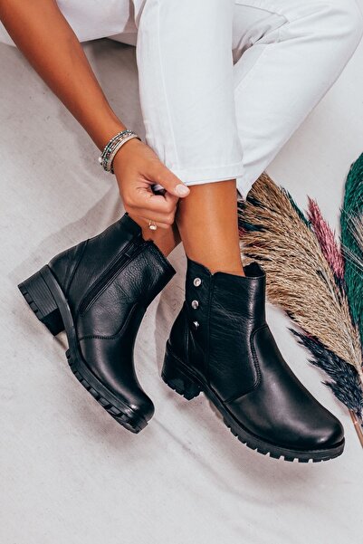 Adım Adım Дамски черни ежедневни ботуши от естествена кожа с нехлъзгаща се подметка, устойчиви на студ