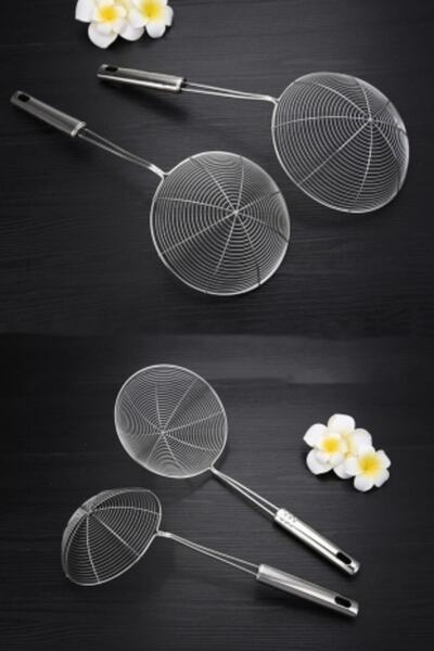 Tilbe Home Steel Colander Strainer Metal Handle Pumpkin Vegetable French Fry Oil Strainer Wire Ladle 4-Piece Serving Set