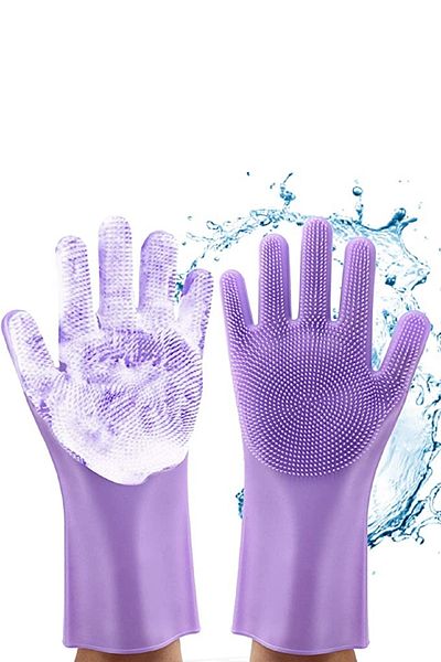 Tilbe Home Magic Silicone Dish Washing Gloves Pot Pan Scrubbing Sink Kitchen Oven Cleaning Work Gloves