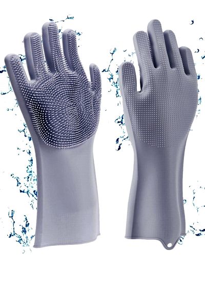 Tilbe Home Magic Silicone Dish Washing Gloves Pot Pan Scrubbing Sink Kitchen Oven Cleaning Work Gloves