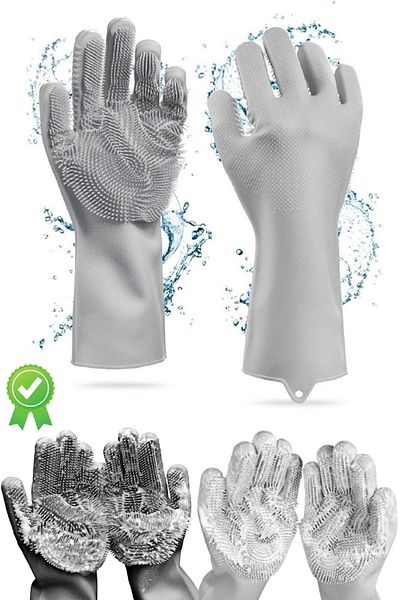Tilbe Home Magic Silicone Dish Washing Gloves Pot Pan Scrubbing Sink Kitchen Oven Cleaning Work Gloves