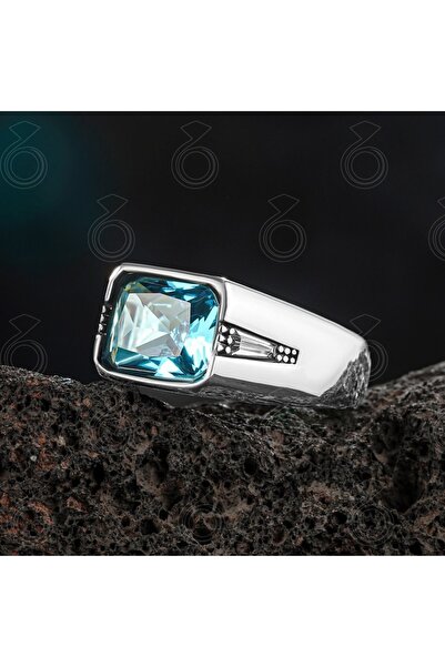 modasilvers 925 Ayar Gümüş Akuamarin Taşlı Erkek Yüzük