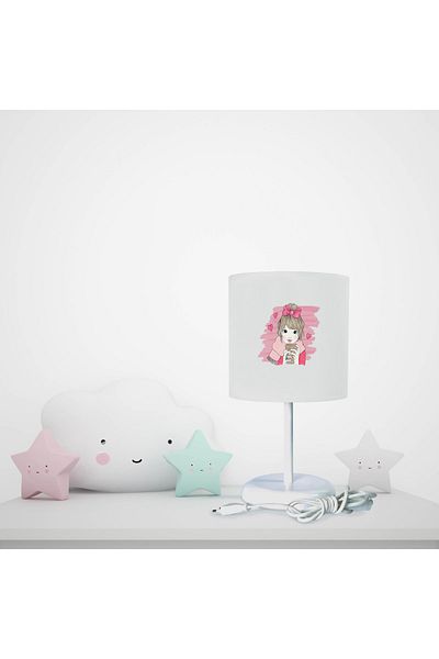 BAMBAŞKA MODA Pink Girl Holding Glass Patterned Lampshade