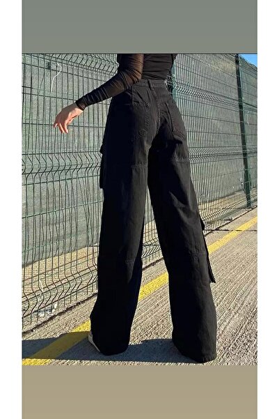Touz Blugi negri reciclați cu buzunar cargo lat Y2k