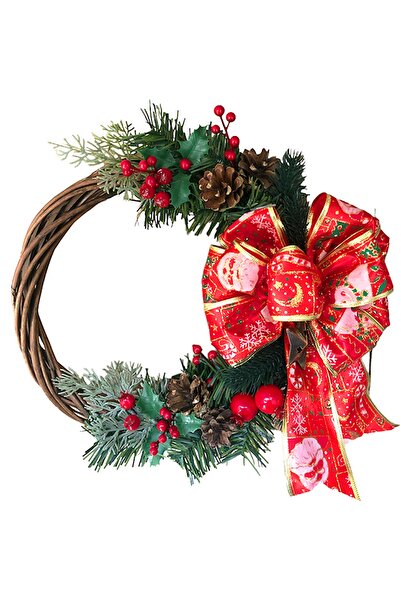 DMS DEKOR Yılbaşı Kapı Süsü Kokinalı Kozalaklı Kurdeleli Çelenk