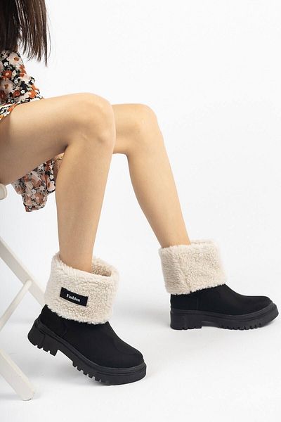 STARK SHOES Women's Black Furry Suede Boots