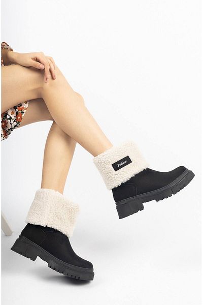 STARK SHOES Women's Black Furry Suede Boots