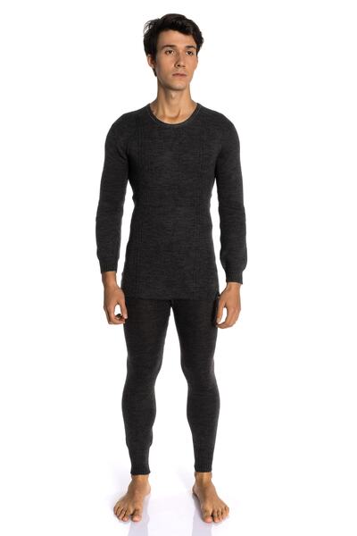 DERTEX Унисекс антрацитова плетена тениска с дълъг ръкав