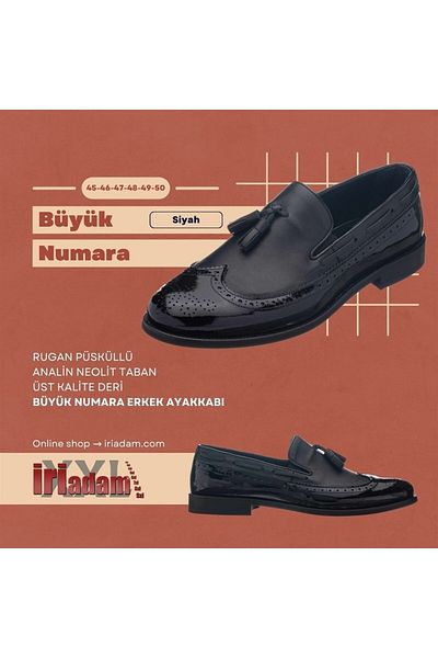 İriadam Nv1930 Black Patent Leather Tasseled Analin Neolit Sole Top Quality Leather Large Size Men's Shoes