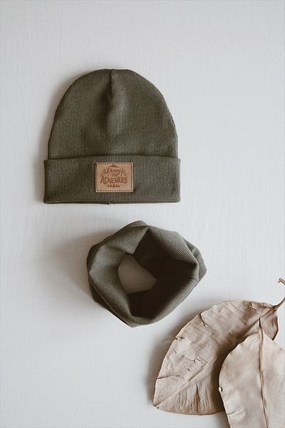 Tarkito Organic 4-6 Years Old Children's Beret & Neck Collar Set - Khaki