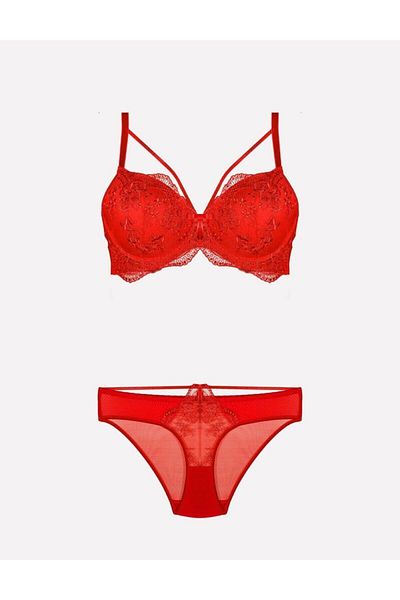 Nurteks 4485 Women's Red Push-Up Bra and Panty Set