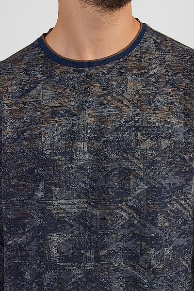 ENQUE Navy Blue Men's Knitwear Sweatshirt - Patterned, Crew Neck