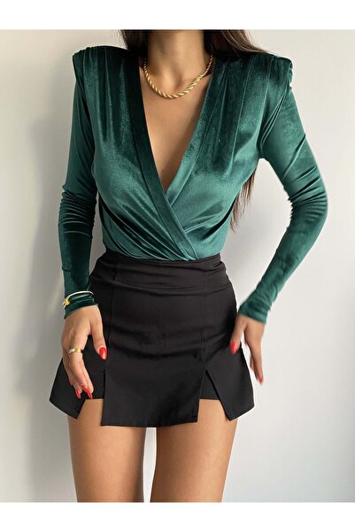 Jose Clothing Βελούδινο υφασμάτινο κορμάκι με διπλό γιακά και λεπτομέρεια