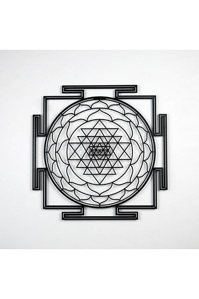 Colorfull Worlds Decor de perete din metal cu geometrie sacră Sri Yantra - Decor de perete cadou pentru birou acasă