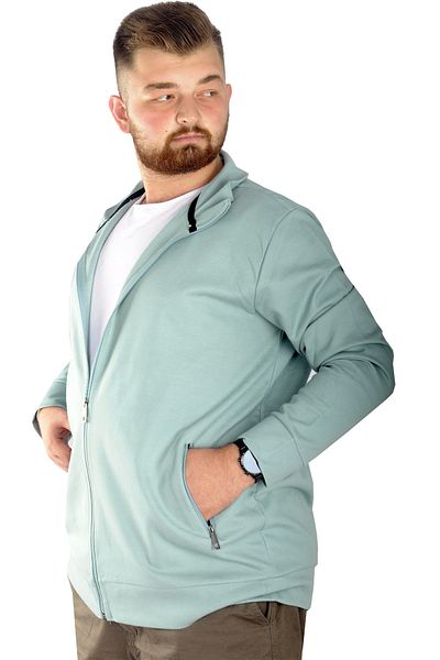 ModeXL Cardigan de marime mari pentru bărbați, cu fermoar, guler stand 20571 verde apă