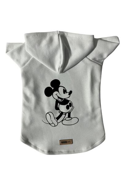 Monopetz سويت شيرت بغطاء للرأس ملابس للكلاب والقطط - ميكي أبيض