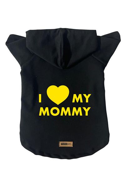 Monopetz Hooded Sweatshirt Dog And Cat Outfit & Dress - Black I Love Mommy