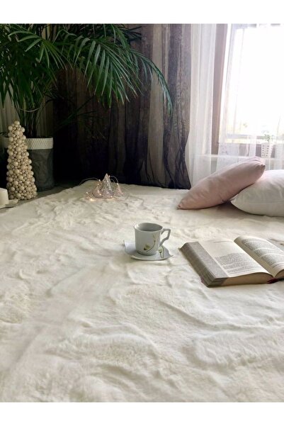 Doku Beyaz Antistres Tabanı Misina Tavşan Tüyü Halı Yıkanabilir Antibakteriyel