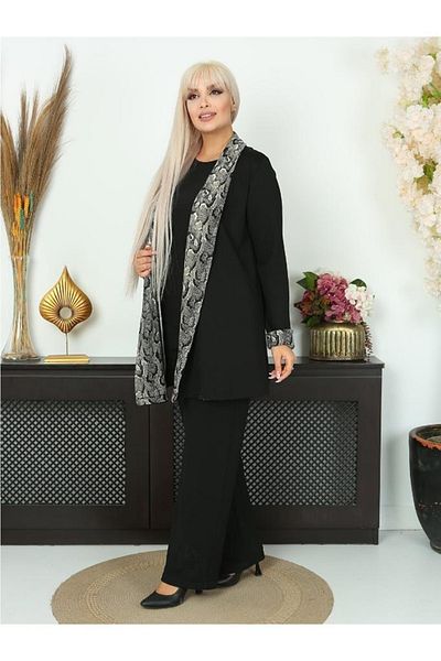 ViolettaXL Women's Plus Size Black Gray Snake Suede Garni Mostra Detail Flexible Steel Interlock Jacket