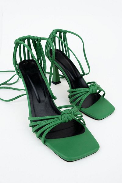 Modabuymus Mint Green Multi-Striped Goblet Heel String Sandals - Eliza