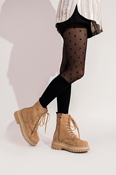 Modabuymus Polle Ten Süet Bağcıklı Asker Postalı Günlük Hafif Kalın Taban Bot