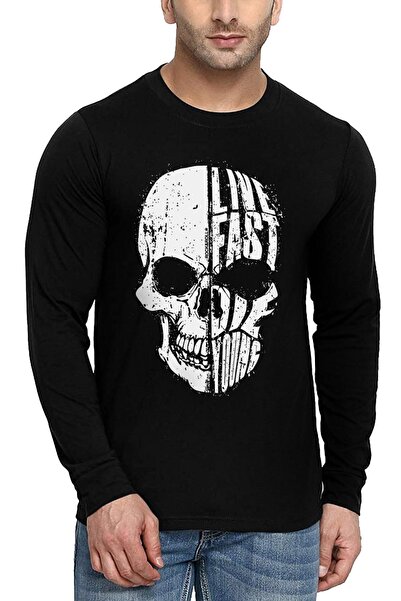 ROCKANDROLL Hızlı Yaşa Siyah Bisiklet Yaka Uzun Kollu Penye Erkek T-shirt