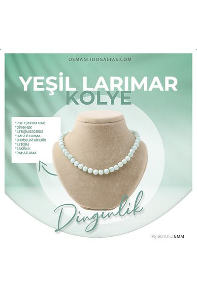 OSMANLI DEĞERLİ TAŞ قلادة لاريمار خضراء معتمدة من الحجر الطبيعي 8 مم، M552