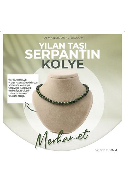 OSMANLI DEĞERLİ TAŞ قلادة من الحجر الطبيعي السربنتين المعتمد 8 مم، M545
