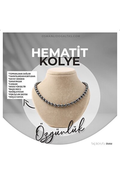 OSMANLI DEĞERLİ TAŞ Sertifikalı Hematit Doğaltaş Kolye 8 Mm, M520