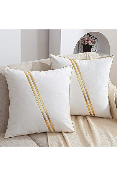 Bc Home 2'li Krem, Altın Biyeli Ve Altın Deri Şeritli Kadife Görünümlü Kırlen...