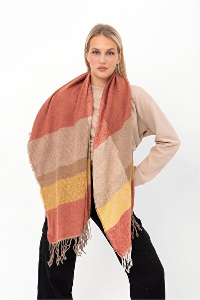 Saria Moda Şal kaki cu umăr gros - textura moale şi model cu spatele de pește