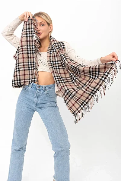 Saria Moda Soft Textured Plaid Thick Shoulder Shawl