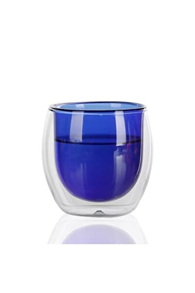 gifttime كوب زجاجي بوروسيليكات مزدوج الجدار باللون الأزرق سعة 250 مل