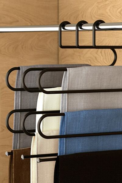 Carat Home 4 bucăți de umerașe pentru pantaloni, din metal negru, cu 5 niveluri