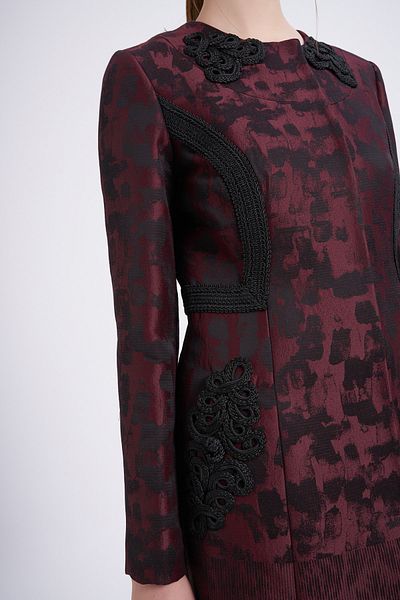 Balizza Patterned Trench Coat with Neck Embroidery Detail