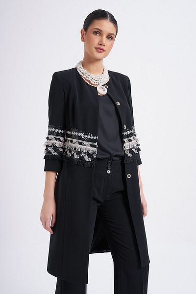 Balizza Blz-waist and Cuffs Guipure Detailed Trench Coat