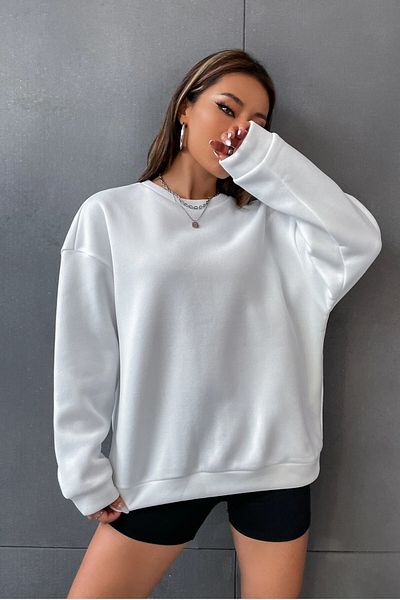 MODAGEN Unisex bílá mikina Brooklyn 1898 s potiskem Crew Neck Oversize
