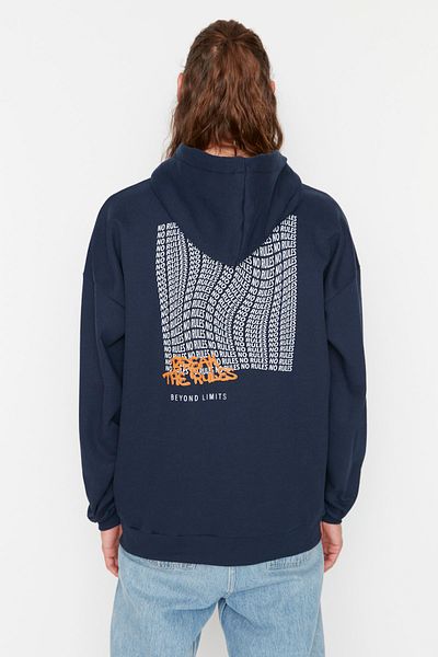 Trendyol Collection Sötétkék túlméretezett szövegnyomott polár pulóver - TMNAW23sw00016
